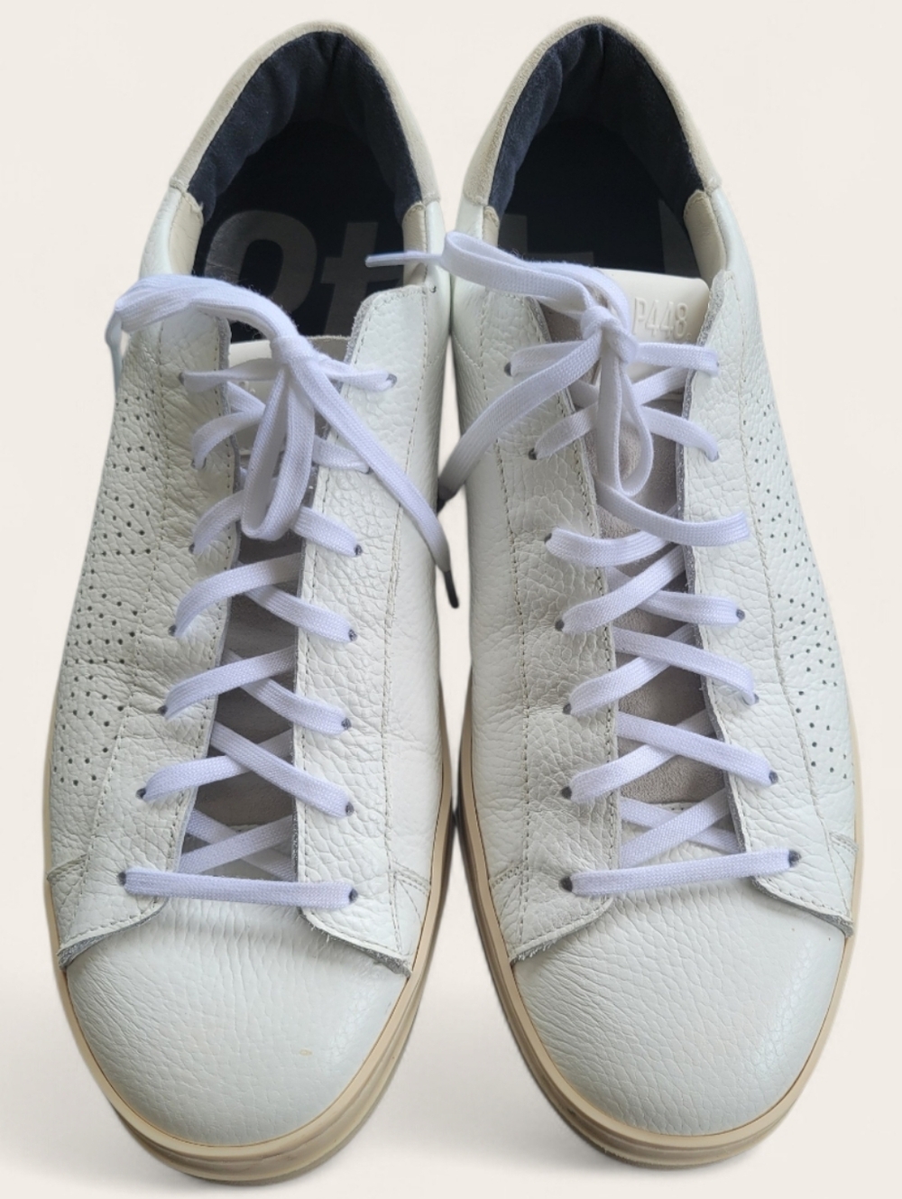 P448 White Leather Sneakers with Cream Soles